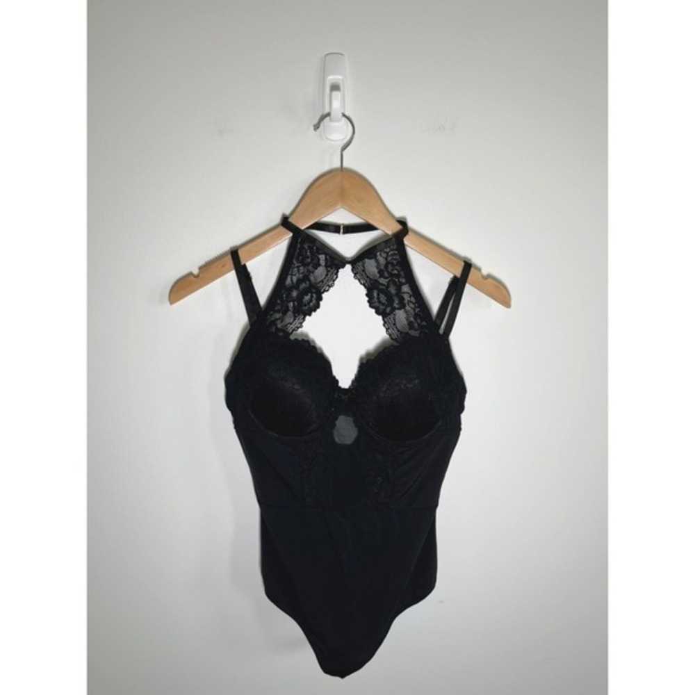 Whimsigoth Coquette Dark Fairy Lace Mesh Womens Bodysuit Black M